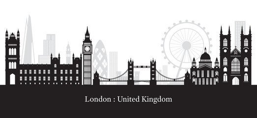 Naklejka premium London, England and United Kingdom Landmarks Skyline Silhouette