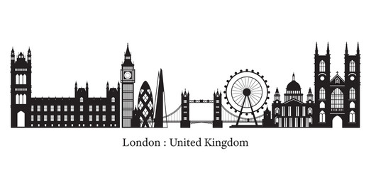 London, England and United Kingdom Landmarks Skyline Silhouette