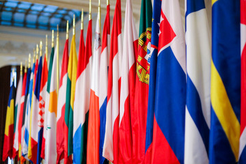 European Union member states flags one next to another