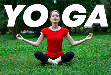 Girl practices yoga and meditates in the lotus position