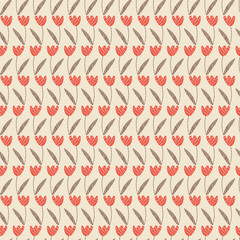 A seamless vector pattern with textured tulips in vintage colors. Surface print design.