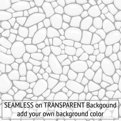 Seamless pebbles stones white grey with transparent background