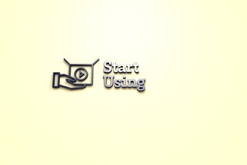 Text Start Using with blue 3D illustration and yellow background