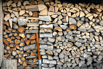 Firewood stacked stove or fireplace, wood pile