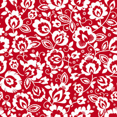 Beautiful red and white Polish folk, floral vector seamless pattern