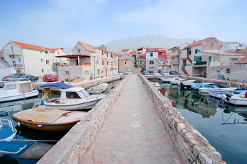 Fototapeta na wymiar Kastel coast in Dalmatia,Croatia. A famous tourist destination on the Adriatic sea. Old town and marina.