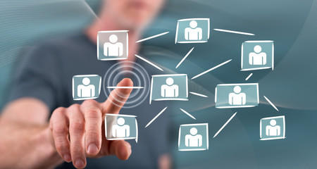 Man touching a social media network