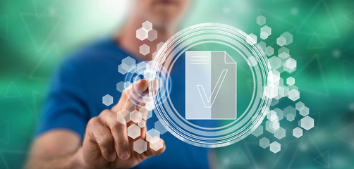 Man touching a document validation concept