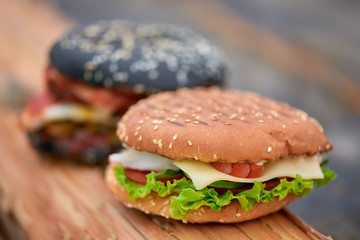 Beautiful tasty burgers in nature