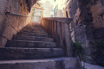 Ancient architecture. Old stone stairs.