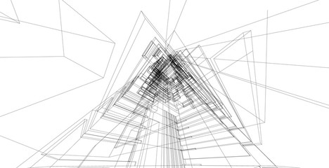 3D illustration architecture building perspective lines.
