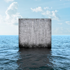 Concrete block in sea - obrazy, fototapety, plakaty