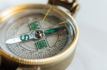 Closeup of compass, navigation accessory for tourism, search for right direction