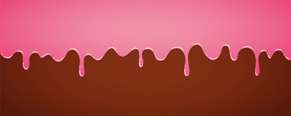 pink melting sugar glaze on chocolate background vector illustration EPS10