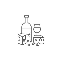 Wine, cheese icon. Element of Paris icon. Thin line icon for website design and development, app development
