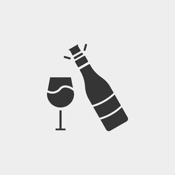 Champagne bottle icon. Restaurant icon. New trendy art style Champagne bottle vector illustration symbol.