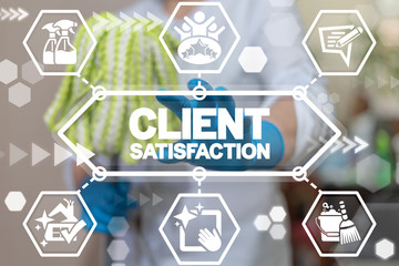 Client satisfaction cleaning service concept. Business client testimonials cleanup services.