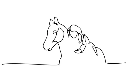 Eine Strichzeichnung. Mädchen, das ein Pferd liegt © Valenty