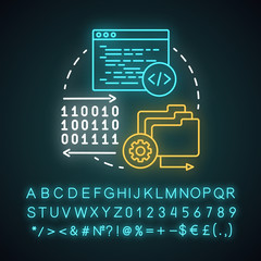 Cross platform programming neon light concept icon