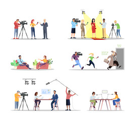 Mass media flat vector illustrations set