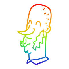 rainbow gradient line drawing cartoon man with muttonchop facial hair
