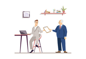 Boss working at office flat illustration