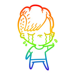 rainbow gradient line drawing cartoon crying girl