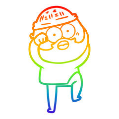 rainbow gradient line drawing cartoon surprised bearded man