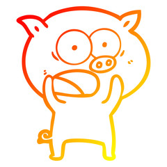 warm gradient line drawing cartoon pig shouting