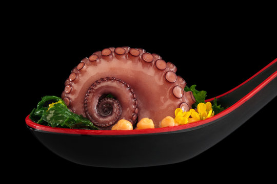 Appetizer with prepared octopus.