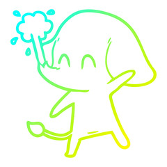 cold gradient line drawing cute cartoon elephant spouting water