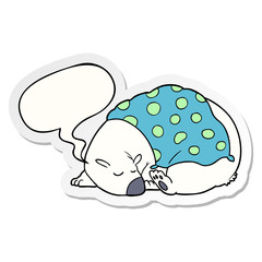 cartoon polar bear sleeping and speech bubble sticker