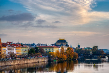 Fototapeta na wymiar Prague and the Vltava River in autumn colours