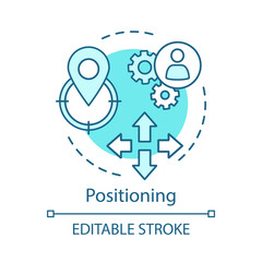 Positioning turquoise concept icon. Pinned geolocation icon idea thin line illustration. Gps technology, route searching vector isolated outline drawing. Tracking, geo position. Editable stroke