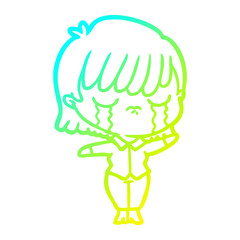 cold gradient line drawing cartoon woman crying