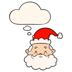 cartoon santa claus and thought bubble in comic book style