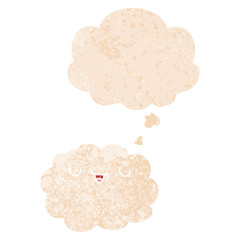 cartoon cloud and thought bubble in retro textured style