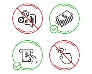 Do or Stop. Dollar, Cogwheel and Atm service icons simple set. Touchpoint sign. Usd currency, Engineering tool, Cash investment. Touch technology. Business set. Line dollar do icon. Vector