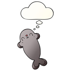 cartoon seal and thought bubble in smooth gradient style