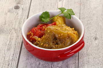 Caucasian cuisine - baked eggplant and tomato