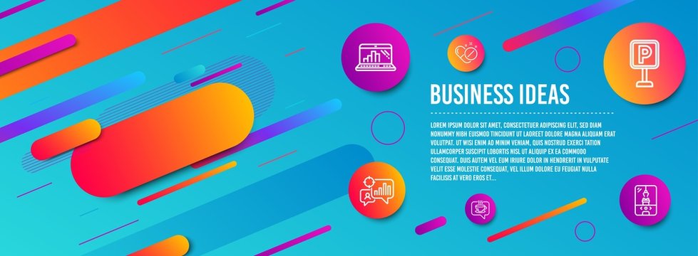 Header banner. Seo statistics, Medical pills and Graph laptop icons simple set. Coffee, Parking and Crane claw machine signs. Analytics chart, Drugs. Business set. Line seo statistics icon. Vector