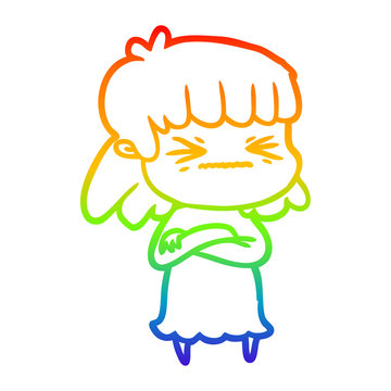 recommend clip art: rainbow gradient line drawing cartoon angry girl