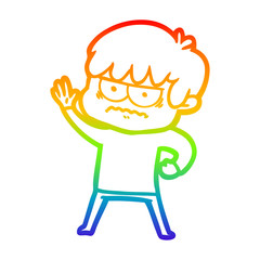 rainbow gradient line drawing annoyed cartoon boy