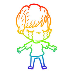 rainbow gradient line drawing cartoon woman crying