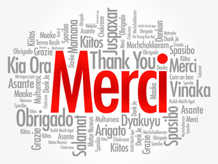 Merci (Thank You in French) word cloud in different languages