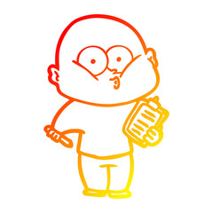warm gradient line drawing cartoon bald man staring