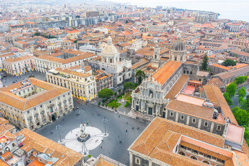Fototapeta na wymiar Piazza Duomo or Cathedral Square with Cathedral of Santa Agatha, aerial top view city Catania Italy.