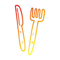 warm gradient line drawing cartoon knife and fork
