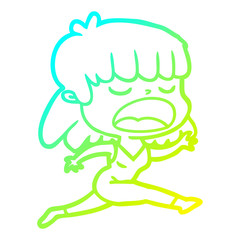 cold gradient line drawing cartoon woman talking loudly