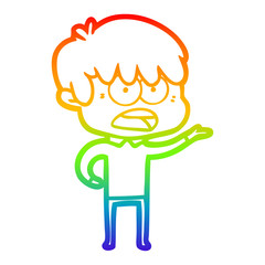 rainbow gradient line drawing worried cartoon boy